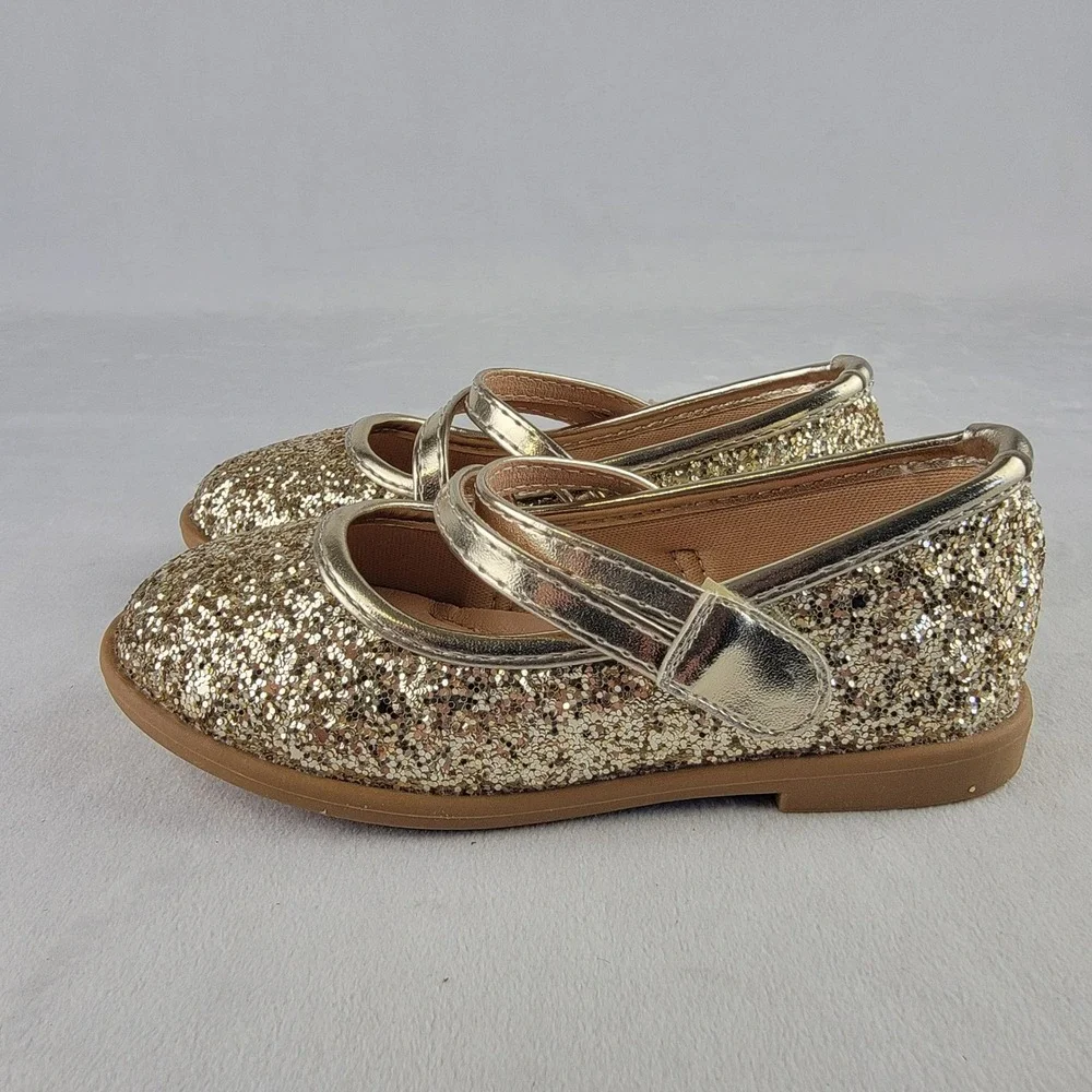 Olivia Miller Girl Gold Glitter Mary Jane Flats Double Strap Toddler Size 7